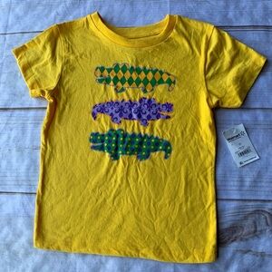 Yellow Short Sleeve Alligator Mardi Gras Colors TShirt Size 5T